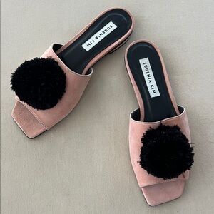 Eugenia Kim Pink Slide Sandals with Black Pom Pom